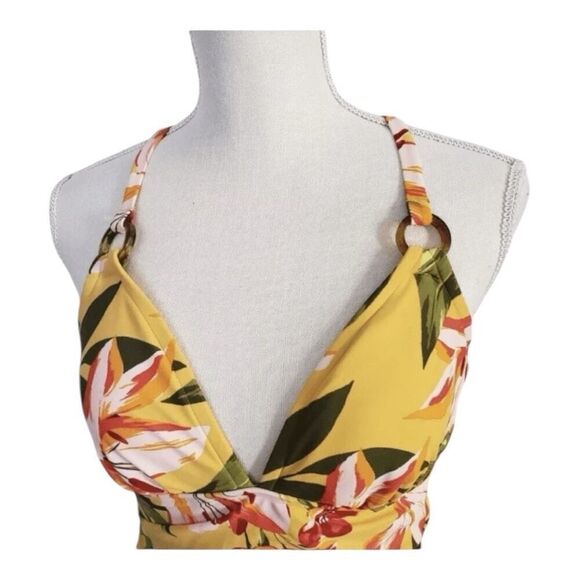 Kona Sol Women's Tortoise Ring High Coverage Swimsuit Yellow Floral Size M - Picture 7 of 13